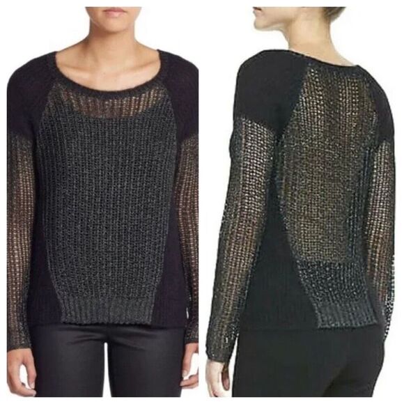 Eileen Fisher Project L Mohair‎ Viscose Wool Blend Metallic Open Knit Round Neck - Picture 1 of 16